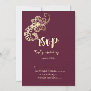 Convite Chique Elegante Dourado Paisley RSVP
