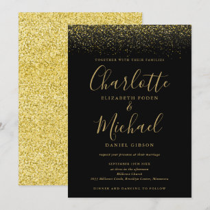 Convite Chique Elegante Preto E Dourado Brilho Casamento S