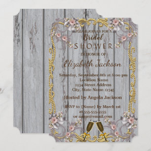 Convite Chique Elegante Textura de Madeira Chá de Noiva
