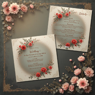 Convite chique floral bege vintage rosa casamento tudo em 