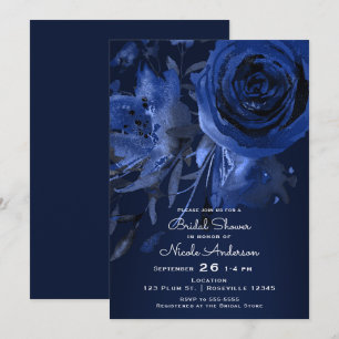 Convite Chique Floral de Inverno Rosa Azul Ousado Chá de N