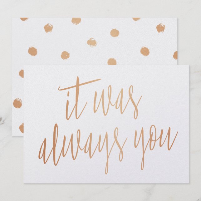 Convite Chique Moderno Caligrafia em Cobre Era sempre você (Frente/Verso)