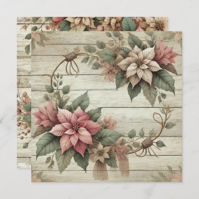 Convite Chique para impressão Poinsettia Garland Scrapbook (Frente/Verso)
