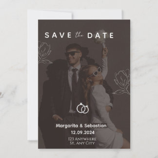 Convite Chique Personalizável Preto com foto save the date