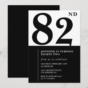 Convite Chique Preto Branco para o seu 82º aniversário