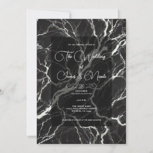 Convite Chique Preto e Branco Mármore Glamouroso Casamento