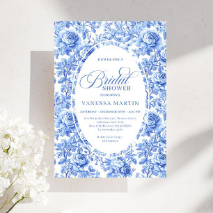 Convite Chique Toile Francês Vintage Rosa Azul Chá de Noiv