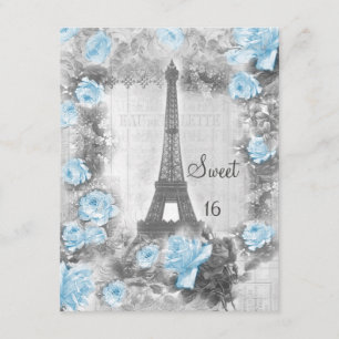 Convite Chique Torre Eiffel e Rosas Sweet 16