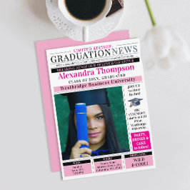 Convite Chique Único Rosa Quente Jornal Grau de Graduado