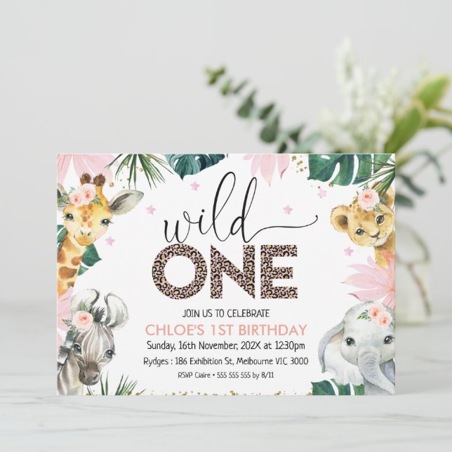 Convite Chita Impressão Wild One Safari Birthday (Em pé/Frente)