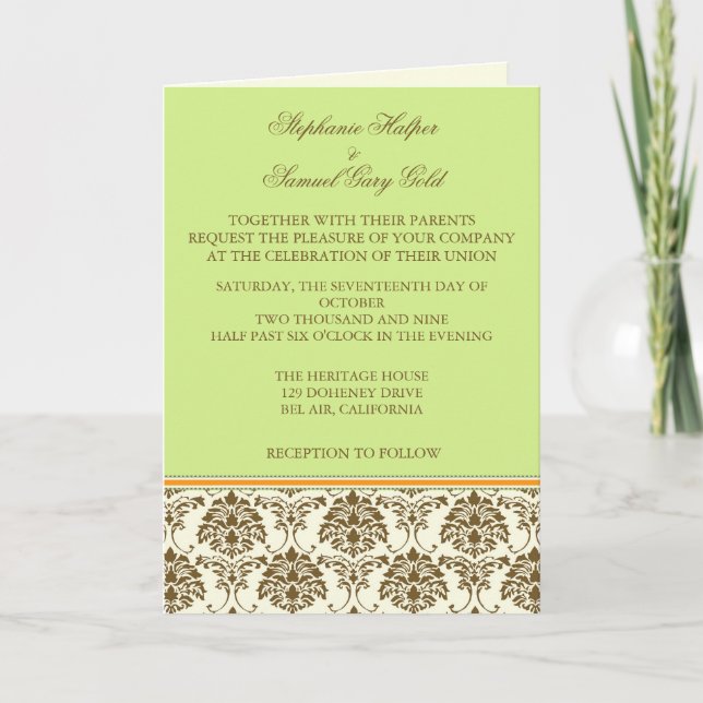 Convite Chocolate and mint wedding invitation cards (Frente)