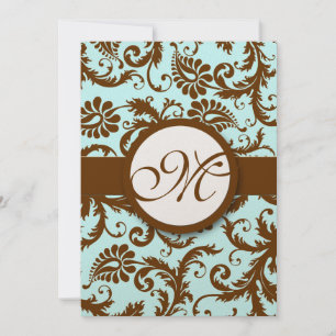 Convite Chocolate Brown Damask Aqua