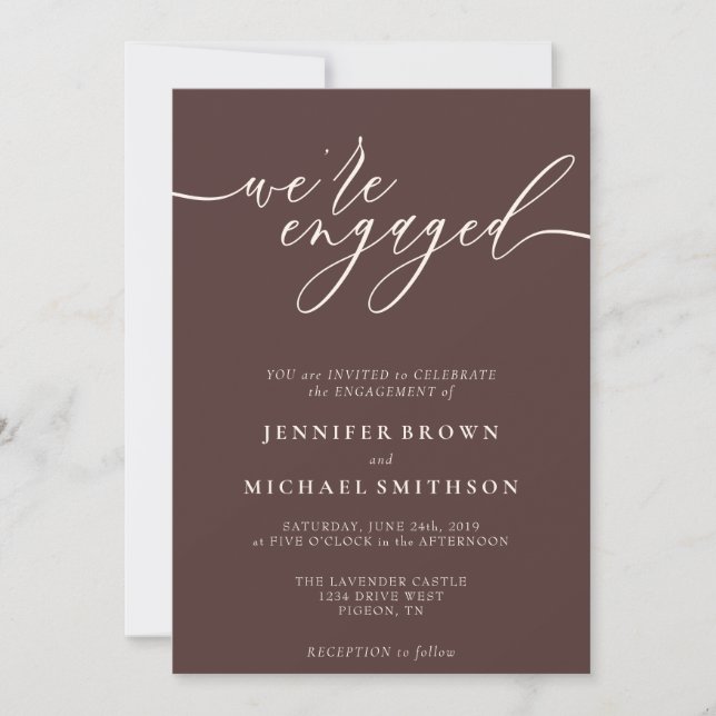 Convite Chocolate Brown Minimal We are Engaged (Frente)