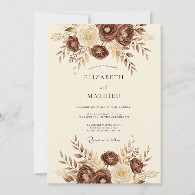 Convite Chocolate Brown Rustic Woodland Wedding (Frente)