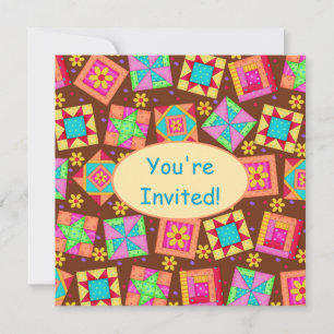 Convite Chocolate Castanho Amarelo Patchwork Quilblock Art
