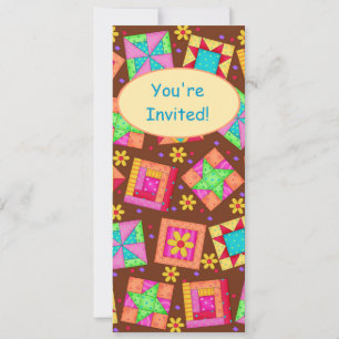 Convite Chocolate Castanho Amarelo Patchwork Quilblock Art