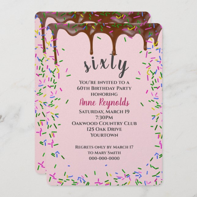 Convite Chocolate com borrão para 60º aniversário (Frente/Verso)