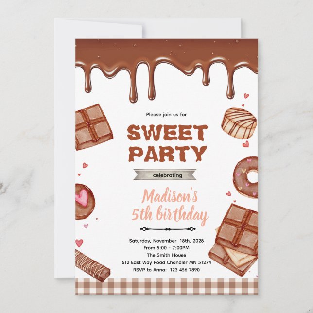 Convite Chocolate dessert theme party invitation (Frente)