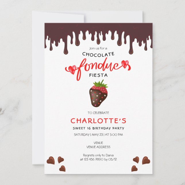 Convite Chocolate Fondue Strawberry Heart Namorados (Frente)