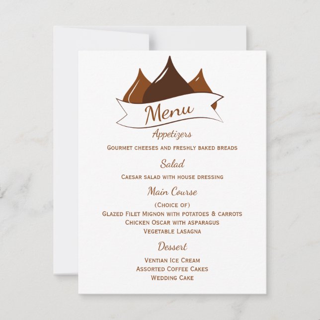Convite Chocolate Kisses Brown and White Menu (Frente)