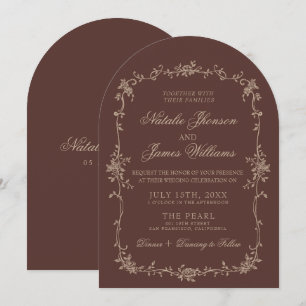 Convite Chocolate Marrom Bege Floral Arqueado Casamento Re
