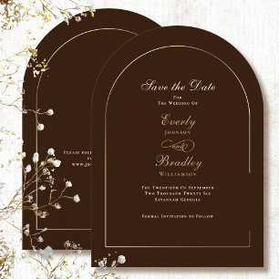 Convite Chocolate Marrom Dourado Arco Salve o Dia Casament