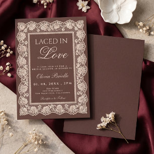 Convite Chocolate Marrom Old Money Renda Chuveiro de Noiva