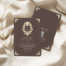 Chocolate Marrom Ouro Barroco Monograma QR Casamen