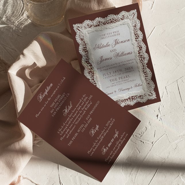 Convite Chocolate Marrom Renda Dinheiro Antigo Tudo em Um  (Criador carregado)