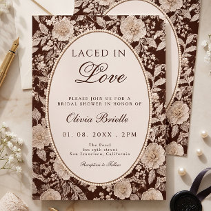 Convite Chocolate Marrom Renda Entrelaçada em Amor Chá de