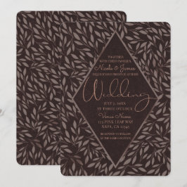 Convite Chocolate Mauve Rosa Folhas Botânico Casamento