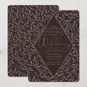 Convite Chocolate Mauve Rosa Folhas Botânico Casamento