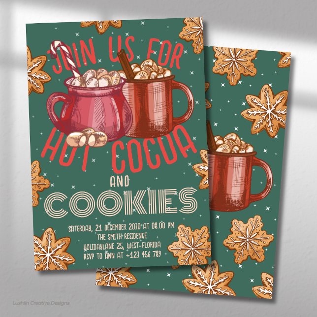 Convite Chocolate Quente Caneca Vermelha & Biscoitos Festa (Criador carregado)