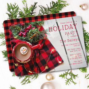 Convite Chocolate Quente de Xadrez Vermelha Feriado  Natal