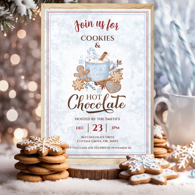 Convite Chocolate Quente E Festa Azul De Natal (Hot Chocolate And Cookies Blue Christmas Party Invitation)