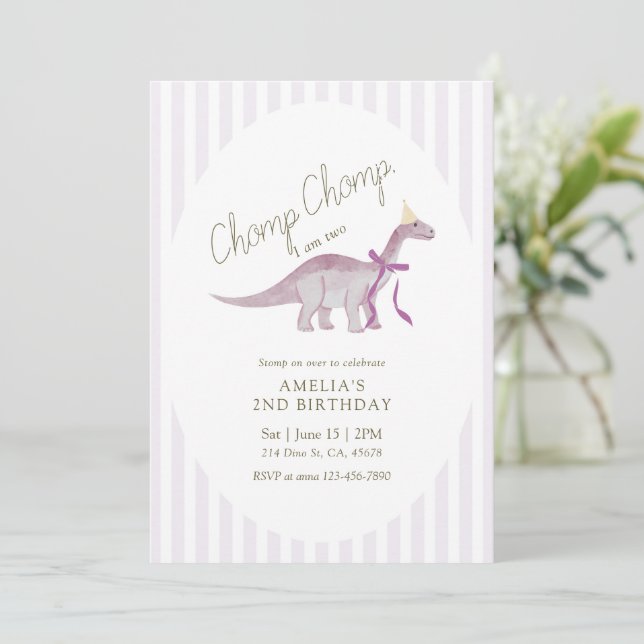Convite Chomp Chomp I’m Two Dinosaur Birthday (Em pé/Frente)