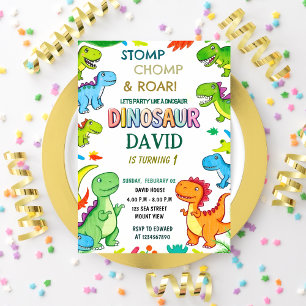 Convite Chomp e rugem no primeiro aniversario do Dinossaur