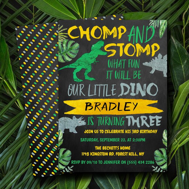 Convite Chomp & Stomp! Dinossauro Boys aniversário de 3 an (Criador carregado)
