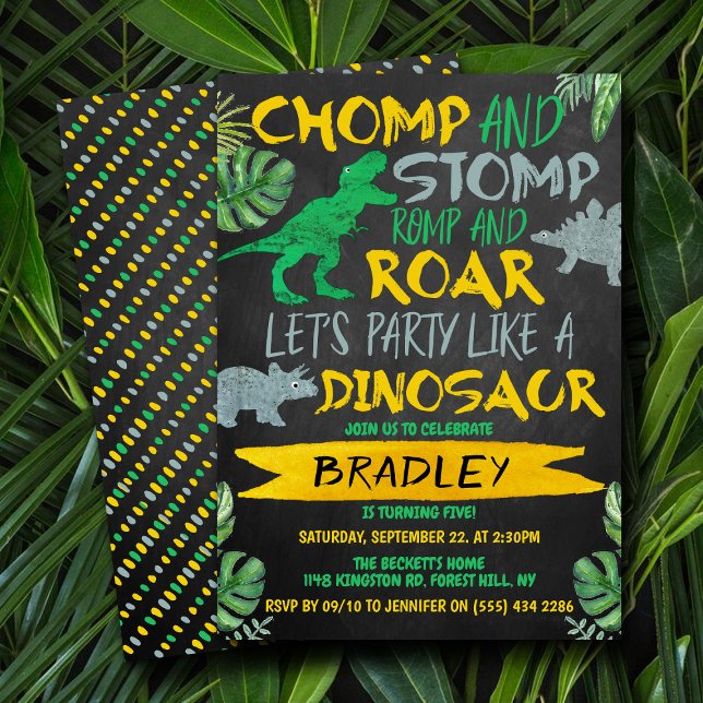 Convite Chomp & Stomp! Dinossauros Qualquer Idade Aniversá (Criador carregado)