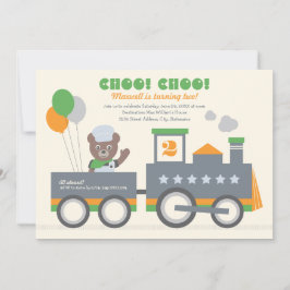 Convite Choo Choo Train Orange Bear Conductor Birthday