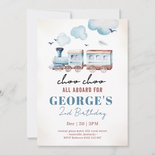 Convite Choo Choo Train Transportation Boy Birthday (Frente)