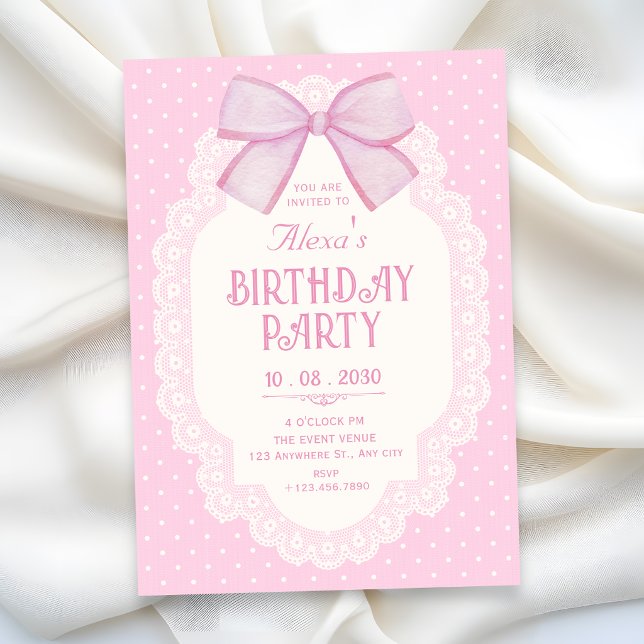 Convite Choquette aniversário com laço rosa (Criador carregado)