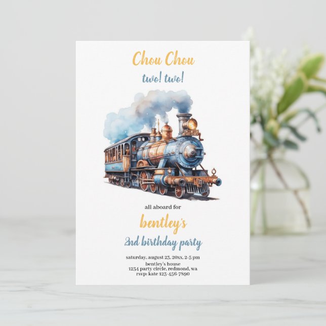 Convite chou chou train birthday invitation (Em pé/Frente)