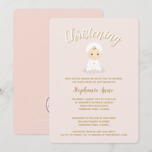 Convite Christening Baby Girl with Bonnet