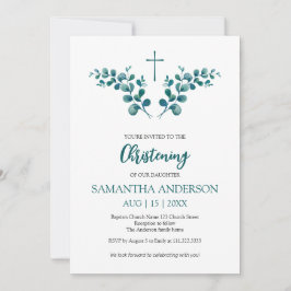 Convite Christening Baptism Eucalyptus