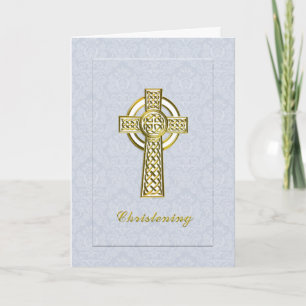 Convite Christening Blue Damask with Dourado Cross