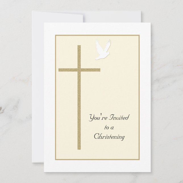 Convite Christening Invite Modelo Cross and Dove (Frente)
