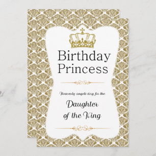 Convite Christian Birthday Princesa Dourada Damask