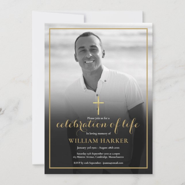 Convite Christian Black and White Photo Funeral (Frente)