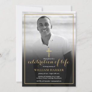 Convite Christian Black and White Photo Funeral